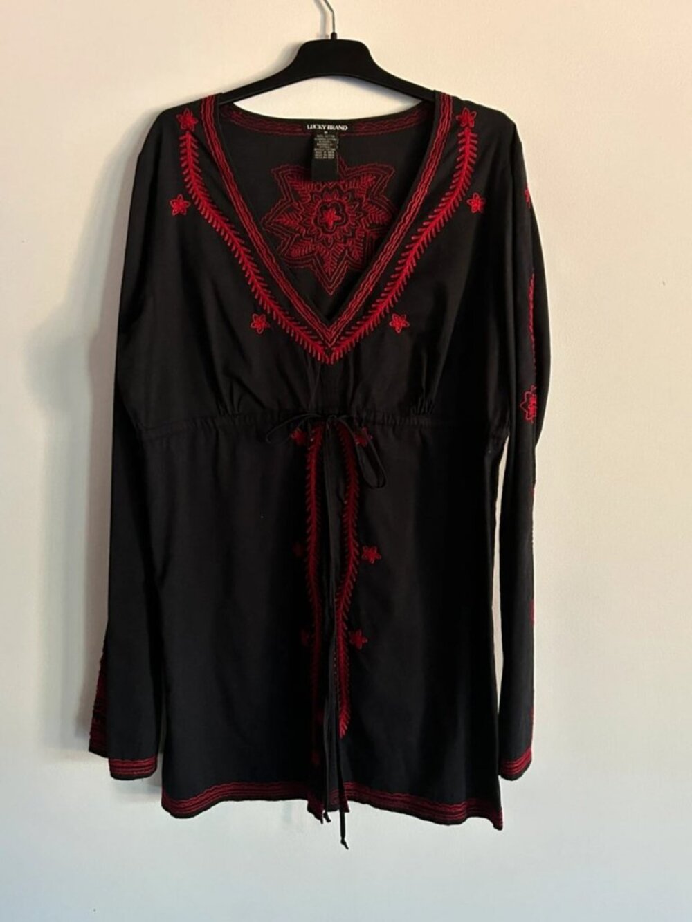 Black Embroidered Boho Mini Dress M